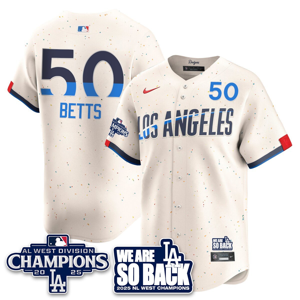 Men's Los Angeles Dodgers 2025 NL West Division Champions Jersey #50 Mookie Betts