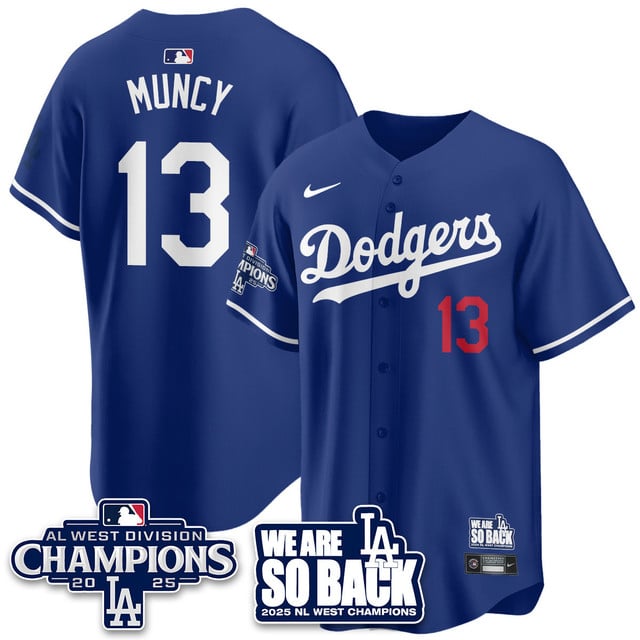 Men's Los Angeles Dodgers 2025 NL West Division Champions Jersey blue #13 Max Muncy
