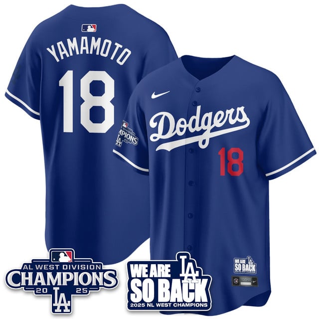 Men's Los Angeles Dodgers 2025 NL West Division Champions Jersey blue #18 Yoshinobu Yamamoto