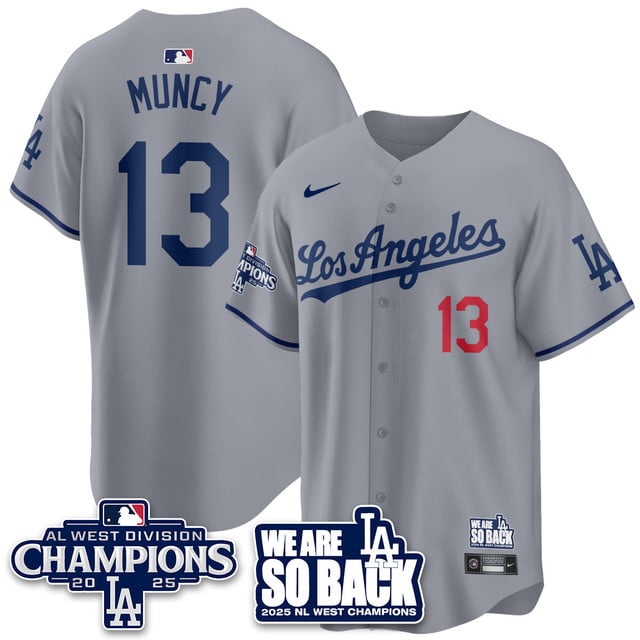 Men's Los Angeles Dodgers 2025 NL West Division Champions Jersey gray #13 Max Muncy