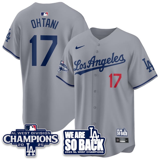 Men's Los Angeles Dodgers 2025 NL West Division Champions Jersey gray #17 Shohei Ohtani
