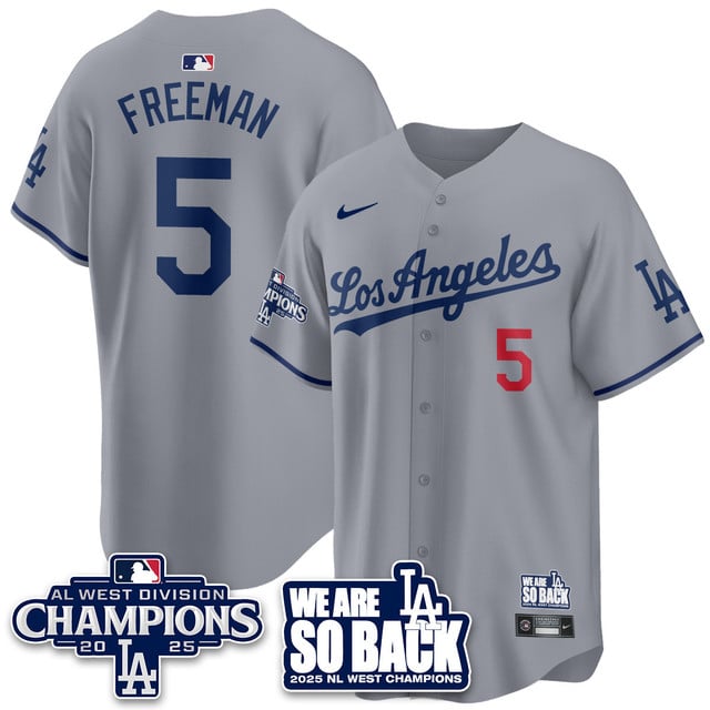 Men's Los Angeles Dodgers 2025 NL West Division Champions Jersey gray #5 Freddie Freeman