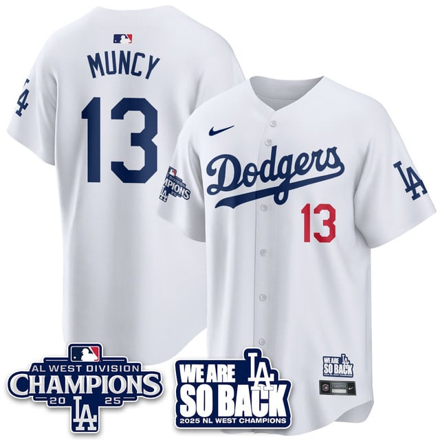 Men's Los Angeles Dodgers 2025 NL West Division Champions Jersey white #13 Max Muncy