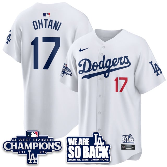 Men's Los Angeles Dodgers 2025 NL West Division Champions Jersey white #17 Shohei Ohtani