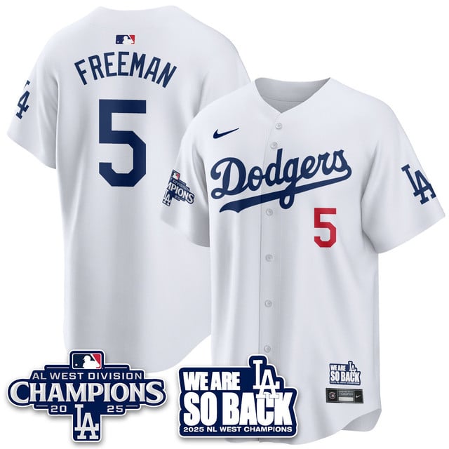 Men's Los Angeles Dodgers 2025 NL West Division Champions Jersey white #5 Freddie Freeman
