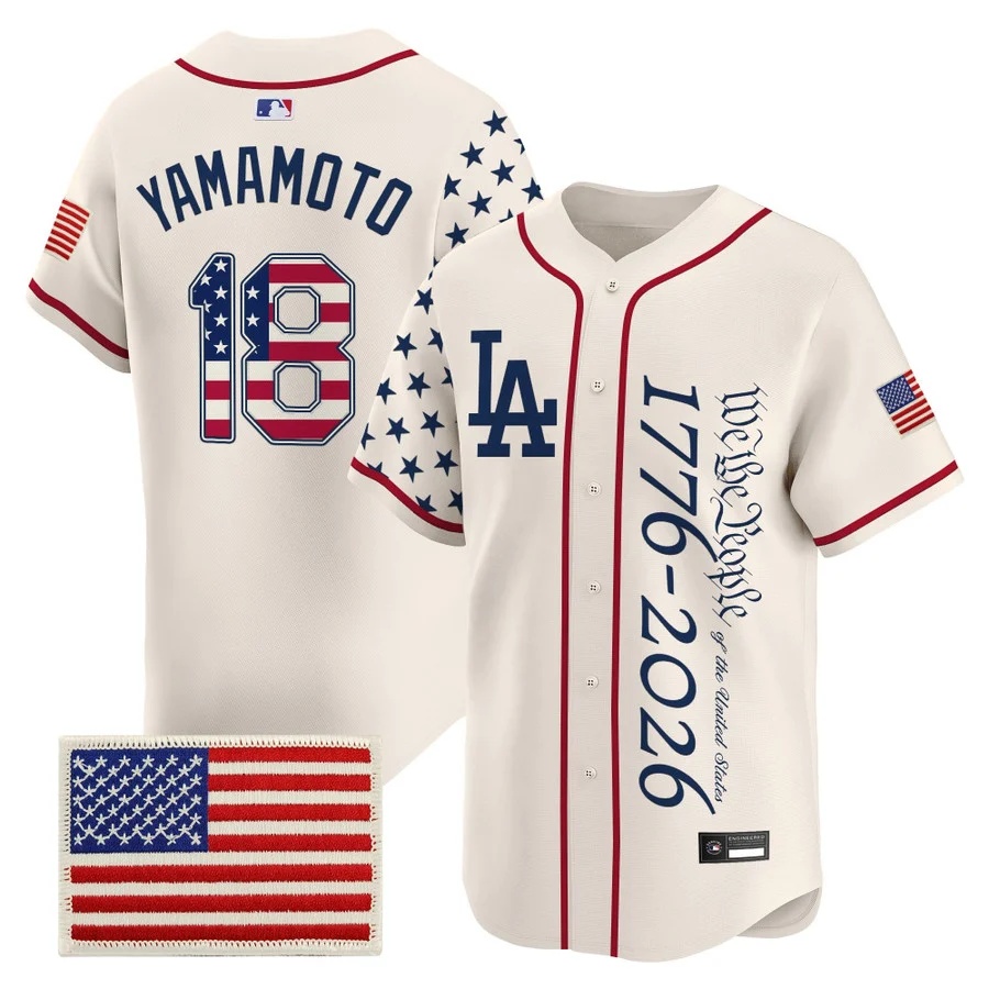 Men's Los Angeles Dodgers America 250 Edition Vapor Premier Limited Jersey V2 CREAM #18 YAMAMOTO