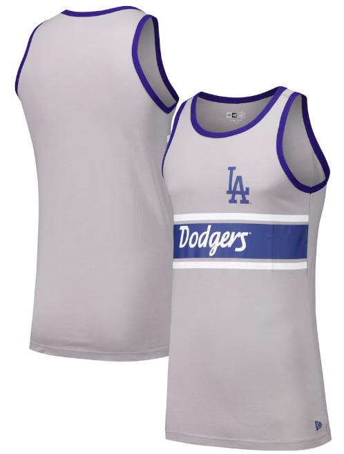 Men's Los Angeles Dodgers New Era Gray Jersey Ringer Tank Top