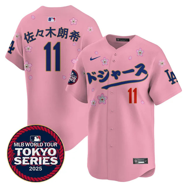 Men's Los Angeles Dodgers Tokyo Series 2025 Vapor Limited Jersey N6 CHERRY BLOSSOM #11 ROKI SASAKI (KANJI).webp
