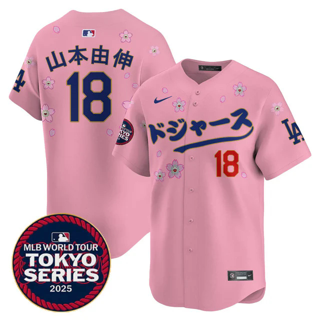 Men's Los Angeles Dodgers Tokyo Series 2025 Vapor Limited Jersey N6 CHERRY BLOSSOM #18 YAMAMOTO (KANJI).webp