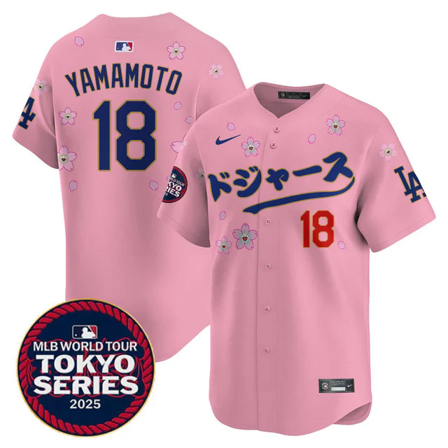Men's Los Angeles Dodgers Tokyo Series 2025 Vapor Limited Jersey N6 CHERRY BLOSSOM #18 YAMAMOTO.webp