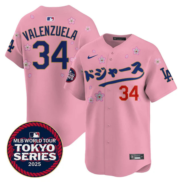 Men's Los Angeles Dodgers Tokyo Series 2025 Vapor Limited Jersey N6 CHERRY BLOSSOM #34 FERNANDO VALENZUELA.webp