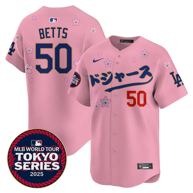 Men's Los Angeles Dodgers Tokyo Series 2025 Vapor Limited Jersey N6 CHERRY BLOSSOM #50 MOOKIE BETTS.webp