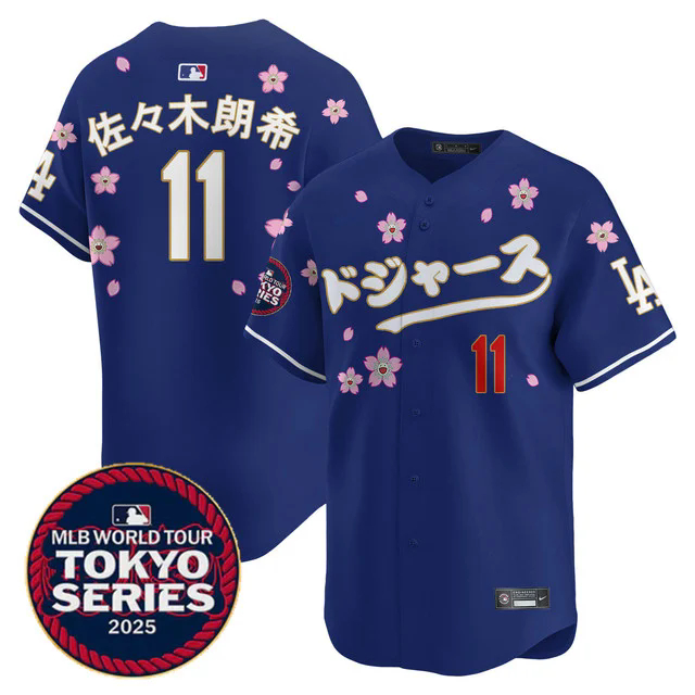 Men's Los Angeles Dodgers Tokyo Series 2025 Vapor Limited Jersey N6 ROYAL #11 ROKI SASAKI (KANJI).webp