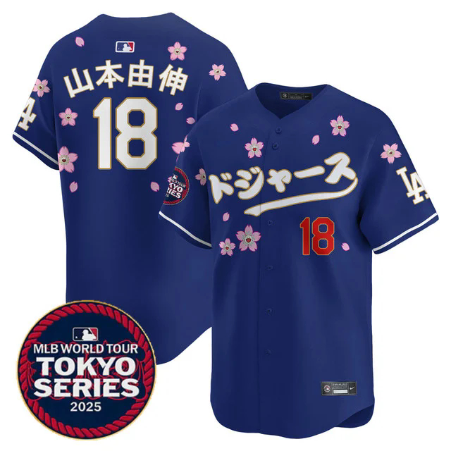 Men's Los Angeles Dodgers Tokyo Series 2025 Vapor Limited Jersey N6 ROYAL #18 YAMAMOTO (KANJI).webp