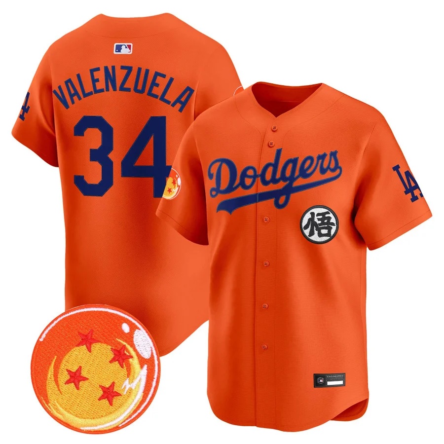 Men's Los Angeles Dodgers x Dragon Ball Vapor Premier Limited Jersey #34 Fernando Valenzuela