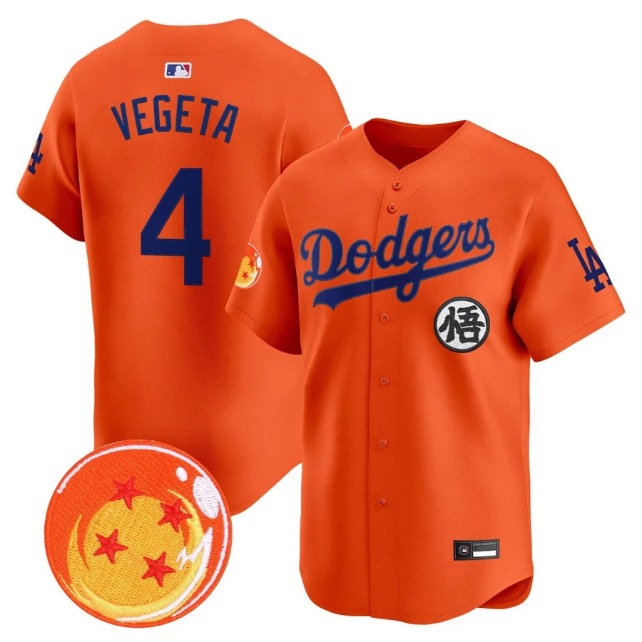Men's Los Angeles Dodgers x Dragon Ball Vapor Premier Limited Jersey #4 Vegeta