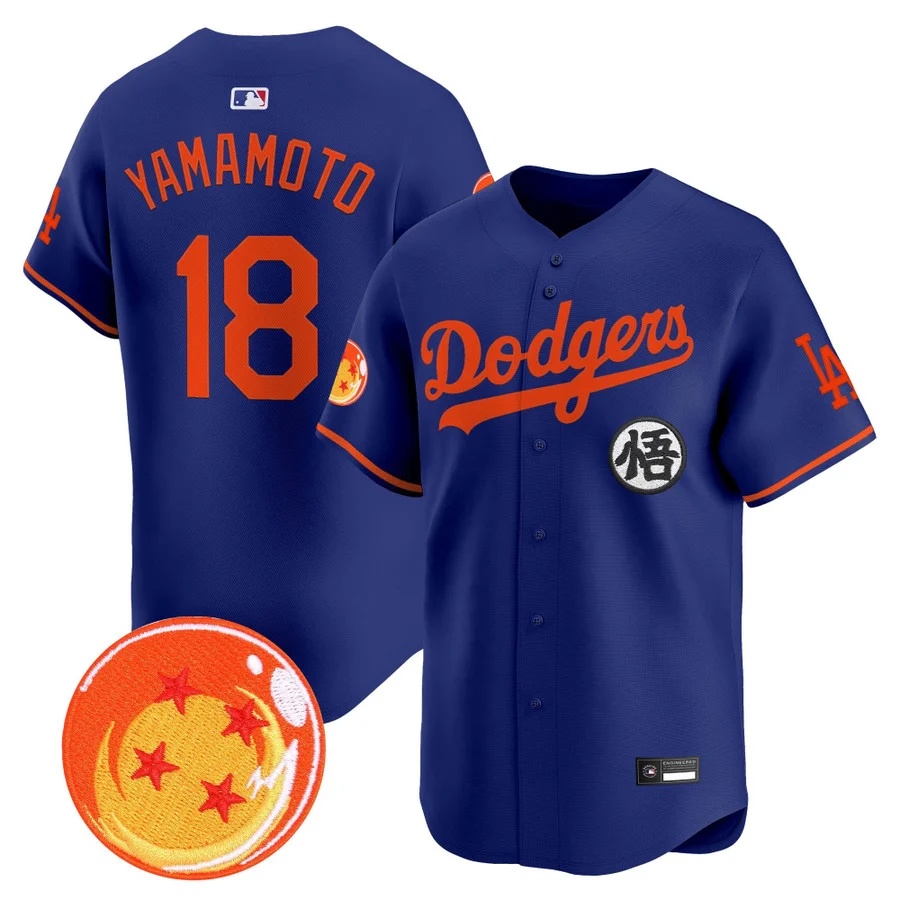 Men's Los Angeles Dodgers x Dragon Ball Vapor Premier Limited Jersey royal #18 Yamamoto