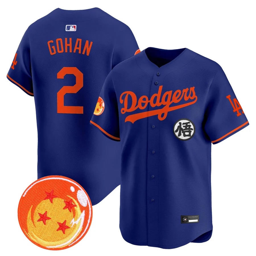 Men's Los Angeles Dodgers x Dragon Ball Vapor Premier Limited Jersey royal #2 Gohan