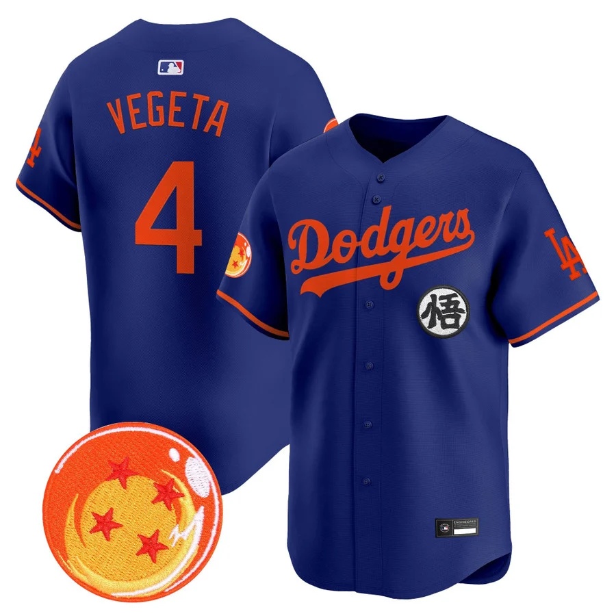 Men's Los Angeles Dodgers x Dragon Ball Vapor Premier Limited Jersey royal #4 Vegeta