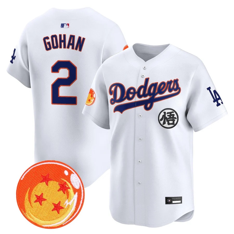 Men's Los Angeles Dodgers x Dragon Ball Vapor Premier Limited Jersey white #2 Gohan