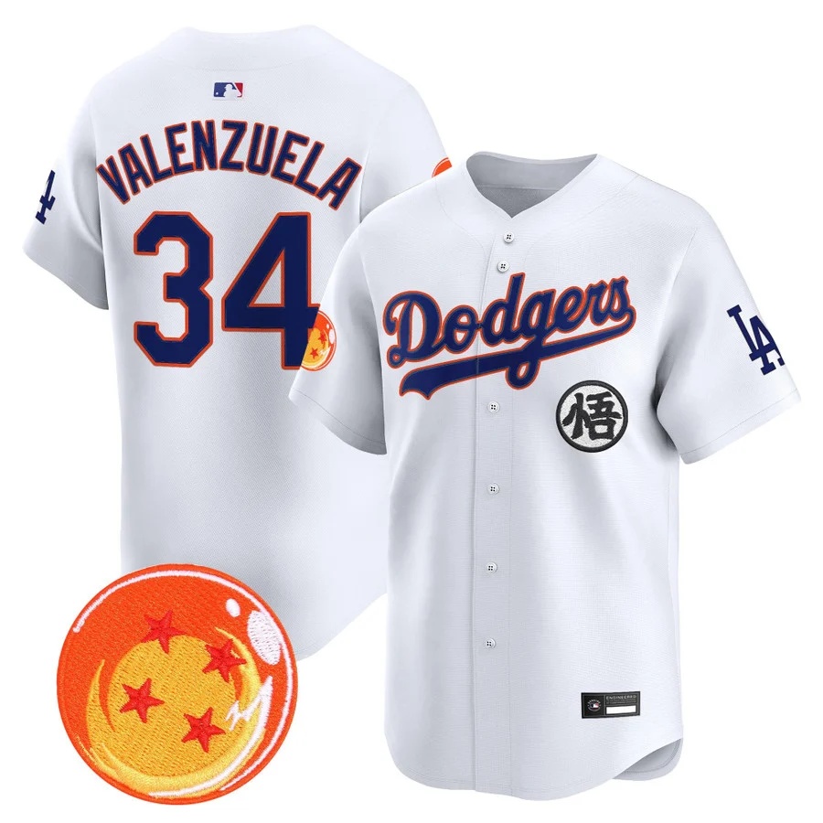 Men's Los Angeles Dodgers x Dragon Ball Vapor Premier Limited Jersey white #34 Fernando Valenzuela