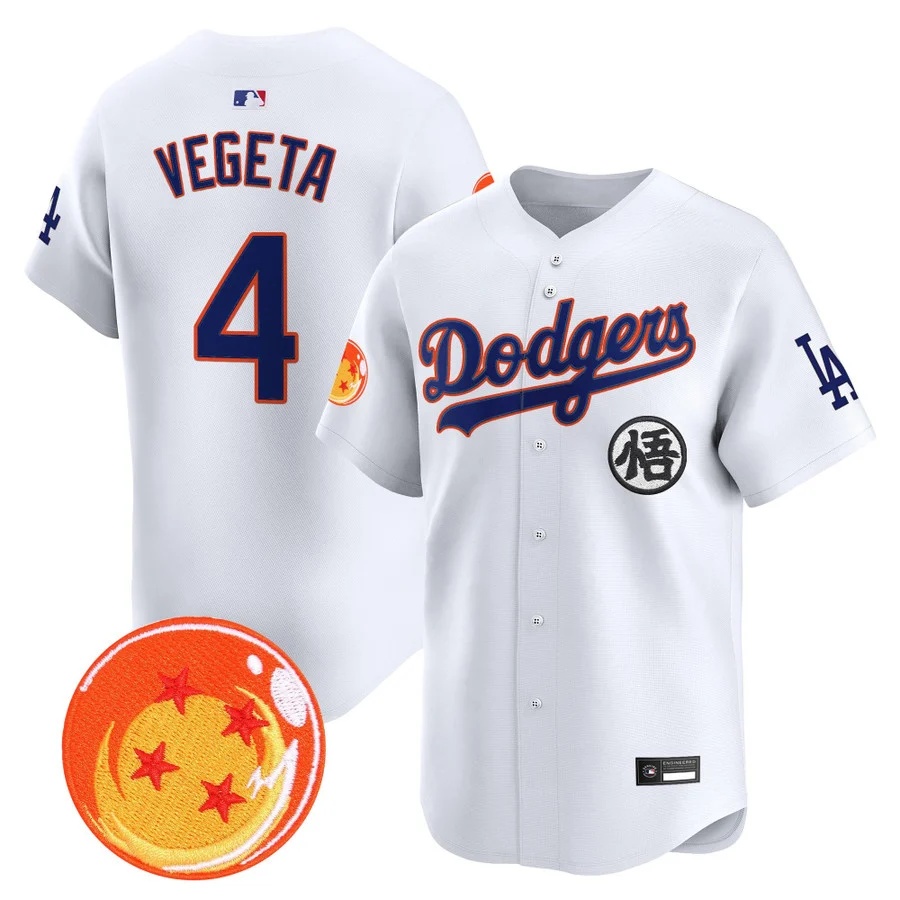 Men's Los Angeles Dodgers x Dragon Ball Vapor Premier Limited Jersey white #4 Vegeta