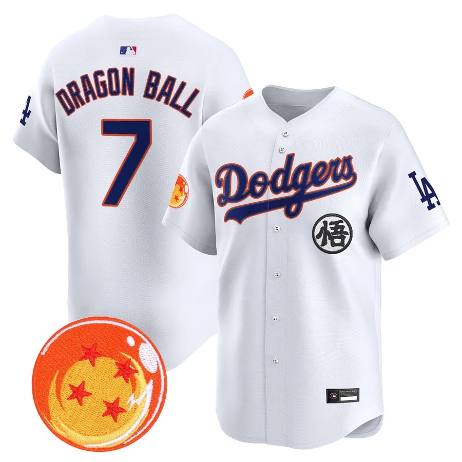 Men's Los Angeles Dodgers x Dragon Ball Vapor Premier Limited Jersey white #7 Dragon Ball