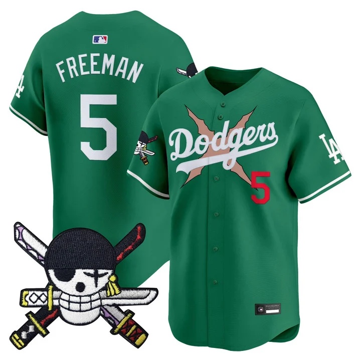Men's Los Angeles Dodgers x One Piece Zoro Patch Vapor Premier Limited Jersey GREEN#5 FREDDIE FREEMAN