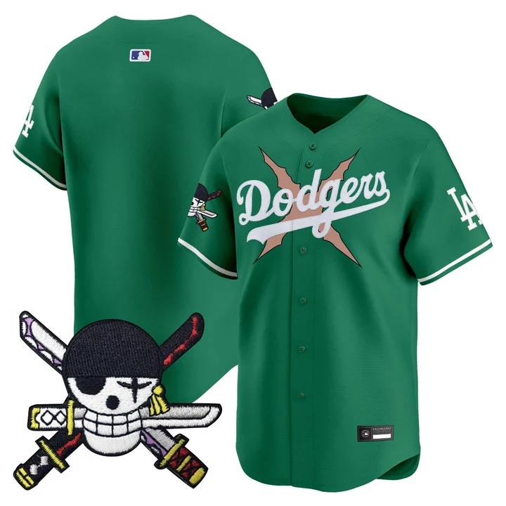 Men's Los Angeles Dodgers x One Piece Zoro Patch Vapor Premier Limited Jersey GREEN BLANK