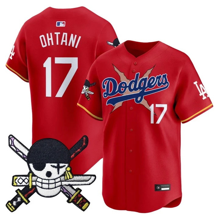 Men's Los Angeles Dodgers x One Piece Zoro Patch Vapor Premier Limited Jersey RED#17 SHOHEI OHTANI