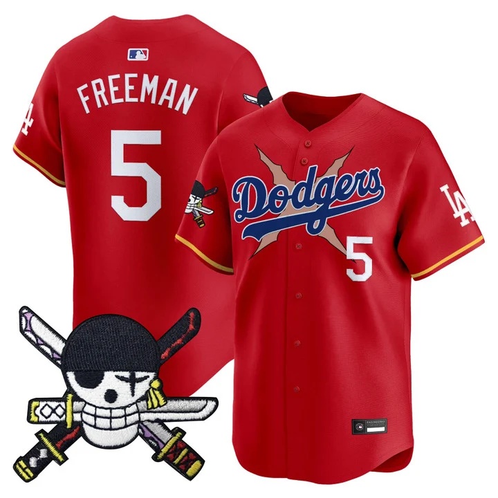 Men's Los Angeles Dodgers x One Piece Zoro Patch Vapor Premier Limited Jersey RED#5 FREDDIE FREEMAN