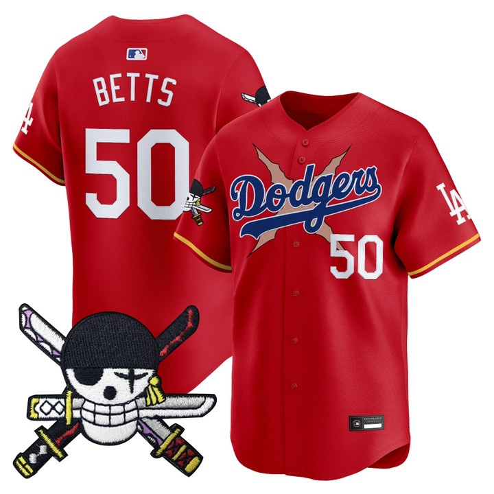 Men's Los Angeles Dodgers x One Piece Zoro Patch Vapor Premier Limited Jersey RED#50 MOOKIE BETTS