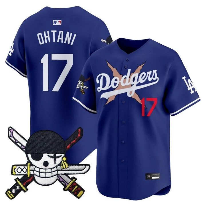Men's Los Angeles Dodgers x One Piece Zoro Patch Vapor Premier Limited Jersey ROYAL#17 SHOHEI OHTANI