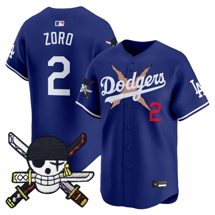 Men's Los Angeles Dodgers x One Piece Zoro Patch Vapor Premier Limited Jersey ROYAL#2 ZORO
