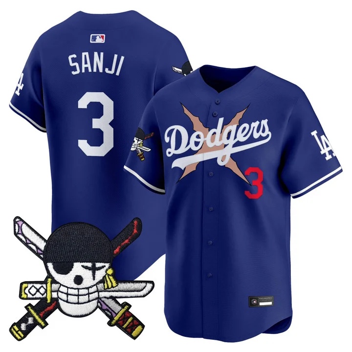 Men's Los Angeles Dodgers x One Piece Zoro Patch Vapor Premier Limited Jersey ROYAL#3 SANJI