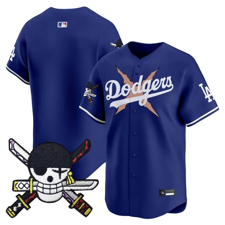 Men's Los Angeles Dodgers x One Piece Zoro Patch Vapor Premier Limited Jersey ROYAL BLANK