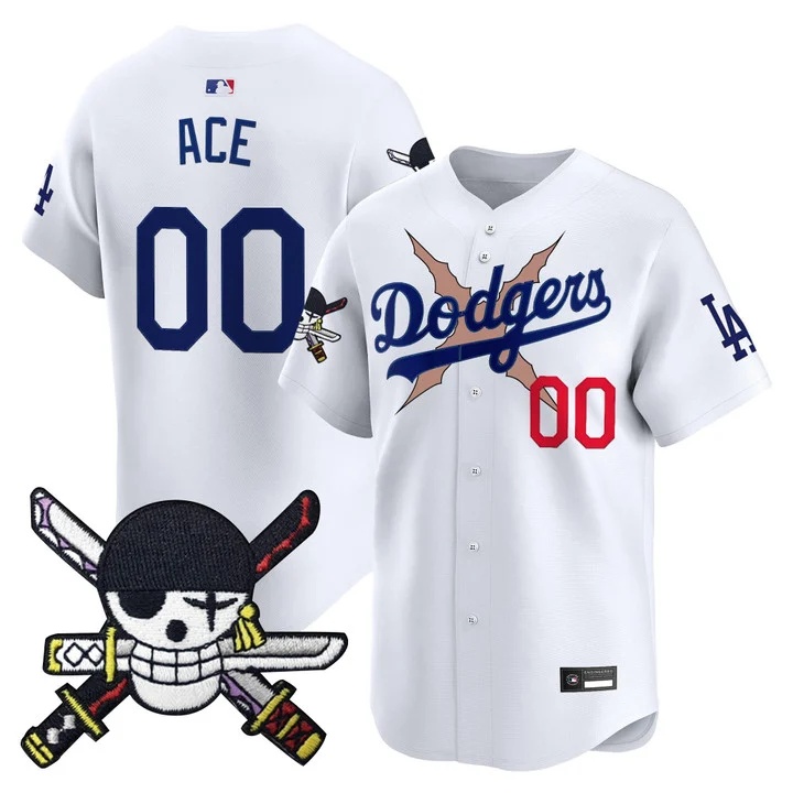 Men's Los Angeles Dodgers x One Piece Zoro Patch Vapor Premier Limited Jersey WHITE#00 ACE