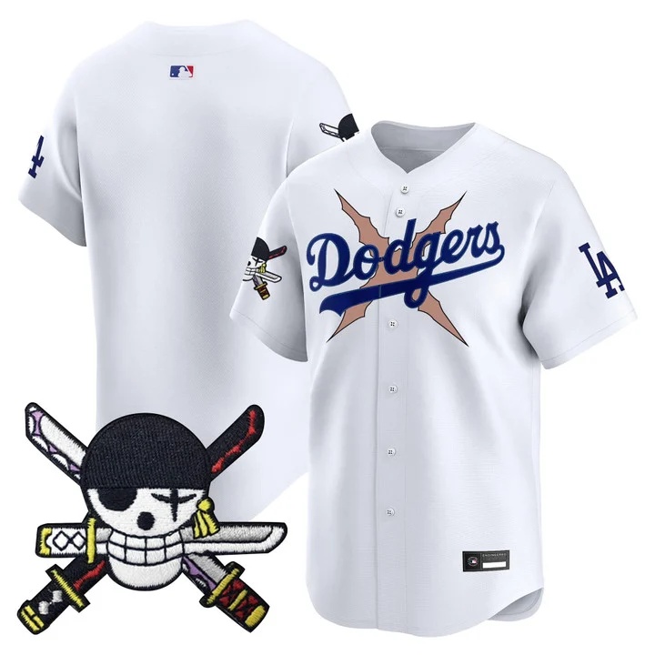 Men's Los Angeles Dodgers x One Piece Zoro Patch Vapor Premier Limited Jersey WHITE BLANK