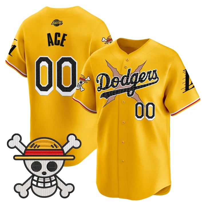 Men's Los Angeles Dodgers x One Piece x Mamba Vapor Premier Limited Jersey GOLD#00 ACE