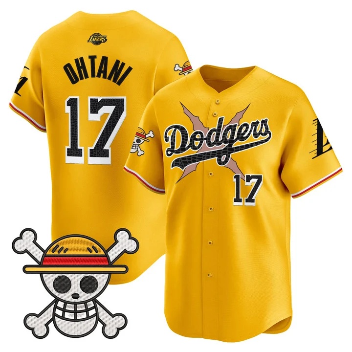 Men's Los Angeles Dodgers x One Piece x Mamba Vapor Premier Limited Jersey GOLD#17 SHOHEI OHTANI