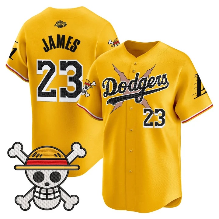 Men's Los Angeles Dodgers x One Piece x Mamba Vapor Premier Limited Jersey GOLD#23 LEBRON JAMES