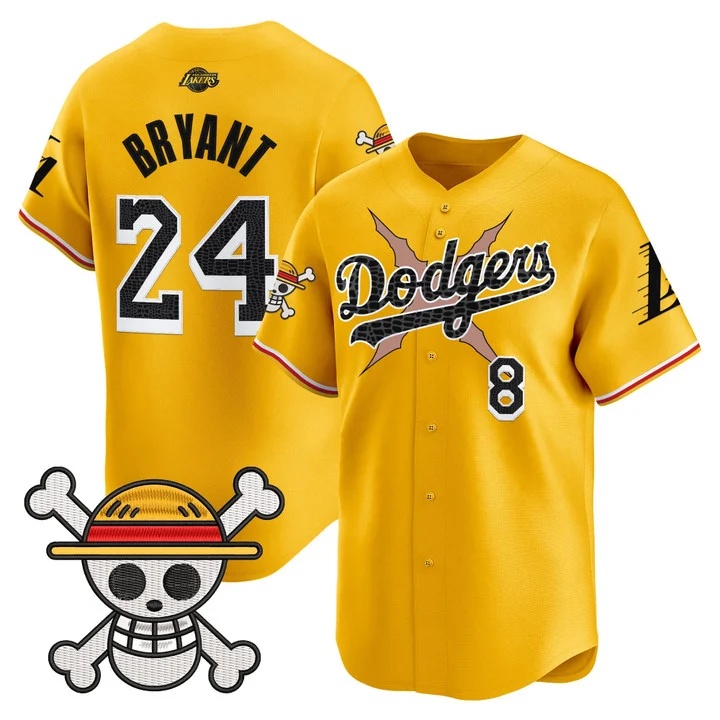 Men's Los Angeles Dodgers x One Piece x Mamba Vapor Premier Limited Jersey GOLD#24 KOBE BRYANT