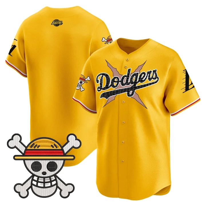 Men's Los Angeles Dodgers x One Piece x Mamba Vapor Premier Limited Jersey GOLD BLANK