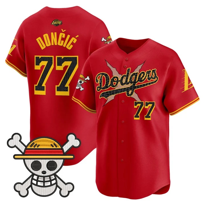 Men's Los Angeles Dodgers x One Piece x Mamba Vapor Premier Limited Jersey RED#77 LUKA DONCIC
