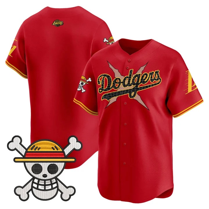 Men's Los Angeles Dodgers x One Piece x Mamba Vapor Premier Limited Jersey RED BLANK