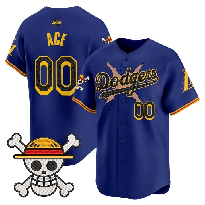 Men's Los Angeles Dodgers x One Piece x Mamba Vapor Premier Limited Jersey ROYAL#00 ACE