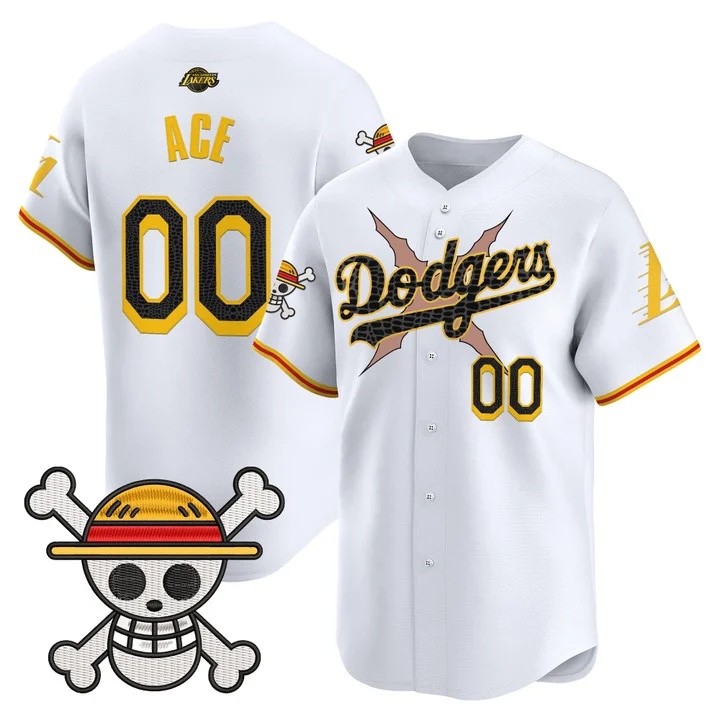 Men's Los Angeles Dodgers x One Piece x Mamba Vapor Premier Limited Jersey WHITE#00 ACE