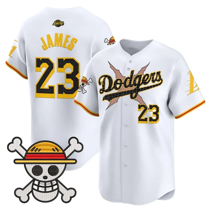 Men's Los Angeles Dodgers x One Piece x Mamba Vapor Premier Limited Jersey WHITE#23 LEBRON JAMES