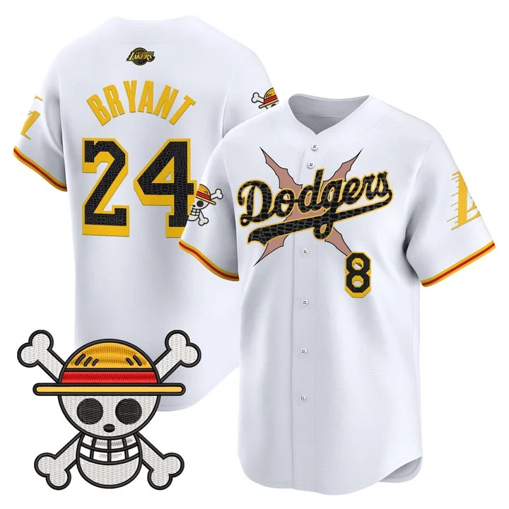 Men's Los Angeles Dodgers x One Piece x Mamba Vapor Premier Limited Jersey WHITE#24 KOBE BRYANT