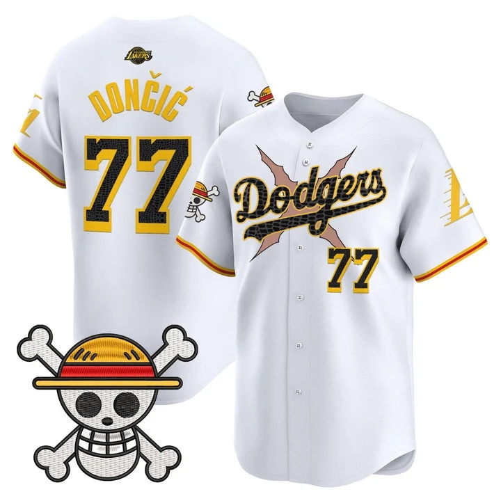 Men's Los Angeles Dodgers x One Piece x Mamba Vapor Premier Limited Jersey WHITE#77 LUKA DONCIC